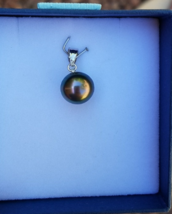 Genuine 9-10mm Tahitian Black Pearl on Sterling Silver Pendant - £47.16 GBP