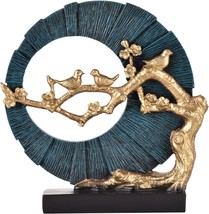 Bird Statue Sculptures Home Decor Clearance Modern Unique Blue Gold Accents Home - £40.09 GBP