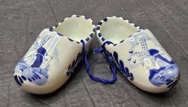 Delft Blue Hand Painted Pair Ceramic Clog Shoes Windmills - $14.73