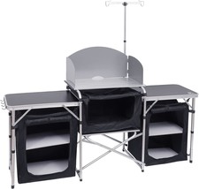 Nice C Camping Kitchen Table, Folding Table, Upgrade Light Stand And, Silver - £116.60 GBP