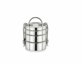 Stainless Steel Handmade Lunch Box 3 Tier Food Storage Container Tiffin Box - £14.03 GBP