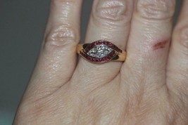Fine 14K Yellow Gold Marquise design with Genuine Ruby/ Diamond Ring Size 8.5 - £256.80 GBP