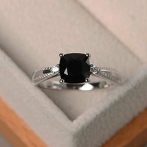 925 SterlingSilver Certified Handmade 5ct Black Spinel Stone ClusterRing US6.5 - £30.61 GBP