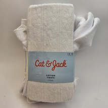 Cat &amp; Jack Girls&#39; Cotton White Tights Textured 2 Pack Size 12-14 NEW - $4.13 CAD