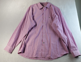 Lacoste Shirt Mens Size 44 XL Pink White Striped 100% Cotton Logo Collar - $16.92