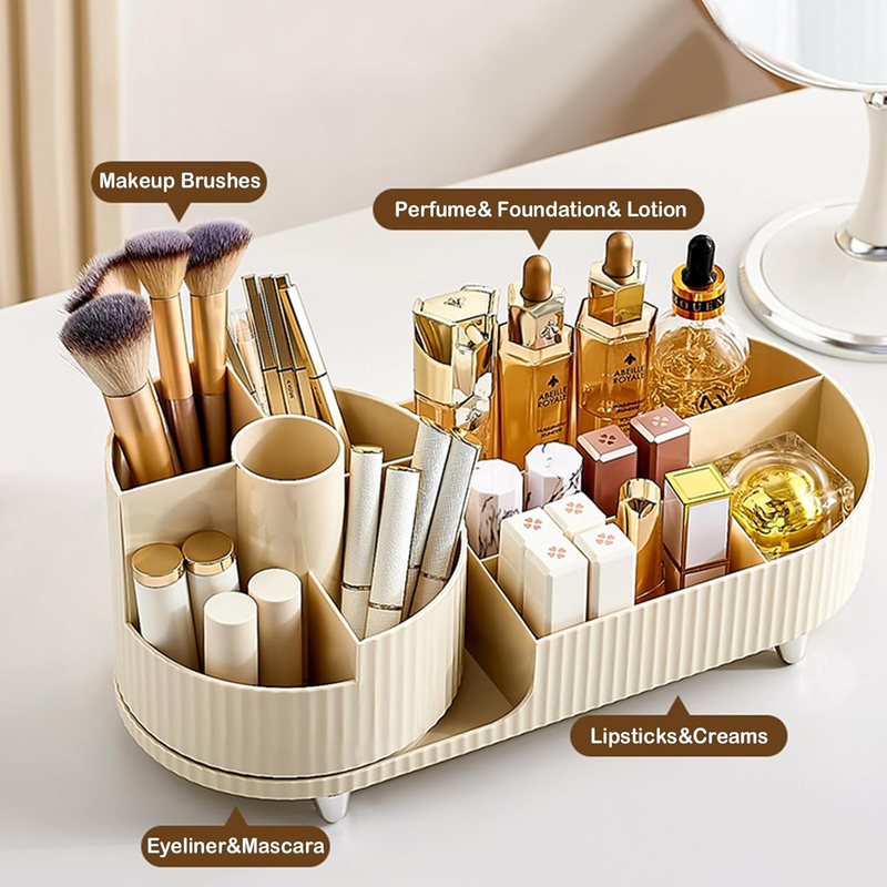 360° Rotating Vanity Makeup Organizer with Brush Holder, Large Spinning Cosmetic Item image 2
