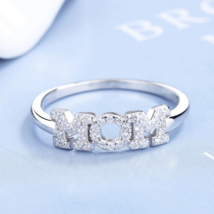 Genuine 925 Sterling Silver Forever &quot;MOM&quot; Zircon Letter Ring - £35.85 GBP