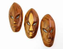 African Tribal Masks Vintage Hand Carved Set of 3 Wood Carved Ethnic Primitive M - £21.95 GBP