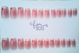 24pc Press on Nails Pink Red White Gradient Hearts Medium Length - £6.39 GBP