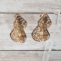 Vintage Screw Back Earrings Ornate Unusual Gold Tone with Ball Dangle - £10.80 GBP