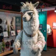 Silver Llama mascot costume character dressed with a T-Shirt and Earrings - $1,229.00