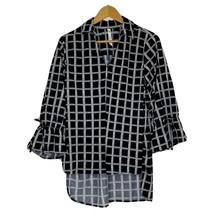 NY Collection Women&#39;s Large V Neck 3/4 Sleeve Pullover Knit Top Black HiLow Hem - £17.69 GBP