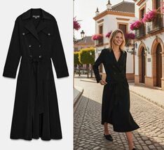NWT ZARA COLLECTION TRENCH STYLE BLACK MIDI DRESS - SMALL - $99.99