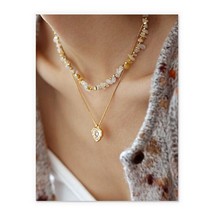 18K Gold Zirconia Embellished Nature Stone Necklace Set  stackable, Misomma - £52.88 GBP