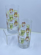 Vtg Libbey By Crisa Glasses Owls Green Maroon Brown Mcm 70’s Set Of 2 - £23.23 GBP