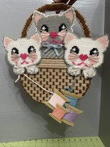 Kittens In Yarn Basket Plastic Canvas Needlepoint Wall Decor - $24.74