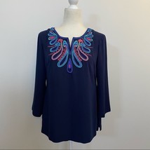 Lilly Pulitzer Navy Beaded Embroidered Tunic Top Small - £22.93 GBP
