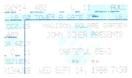 Grateful Dead Concert Ticket Stub September 14 1988 Madison Square Garden NYC - £39.04 GBP