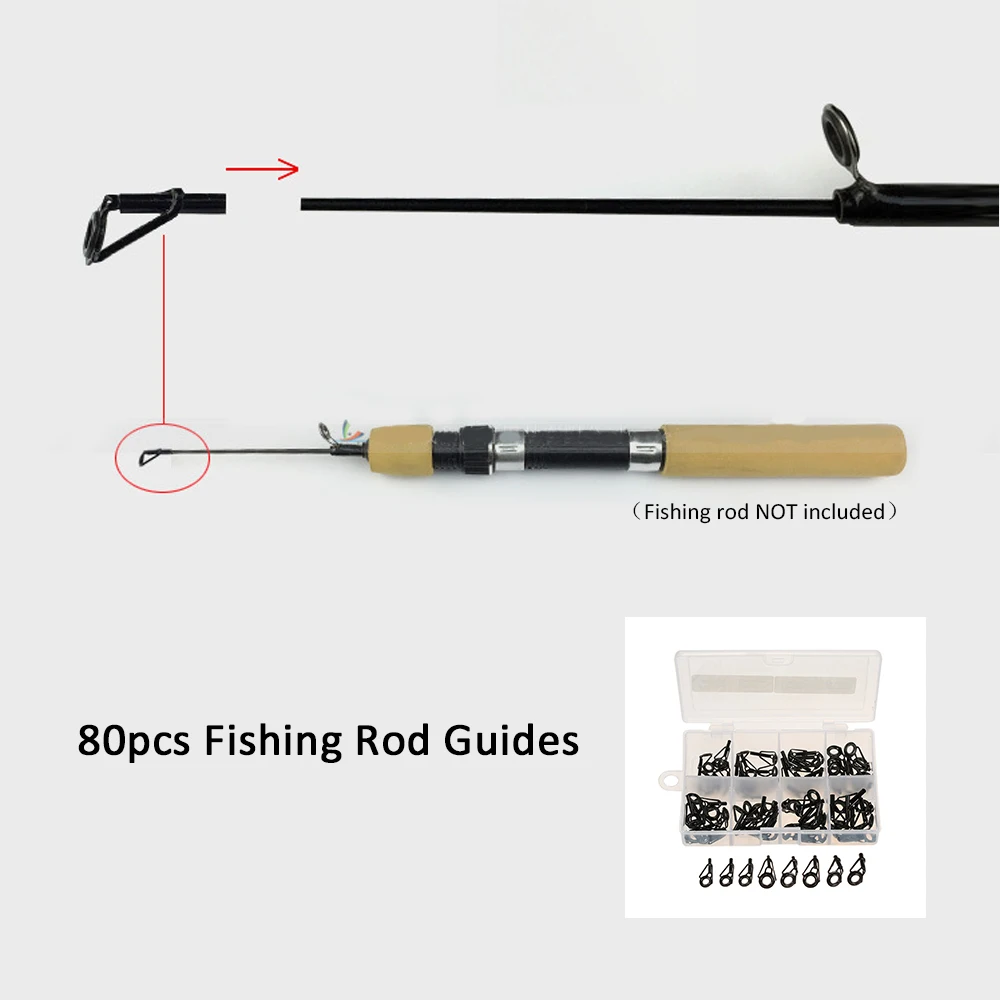 Sporting 75Pcs/80Pcs Mixed Size Fishing Rod Guide Set Fishing Top Rings Rod Pole - £30.67 GBP