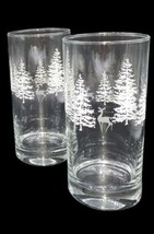 VTG Winter Trees Deer Glasses (2) Winter Holiday Libbey Tumblers Tom Collins NEW - £11.95 GBP