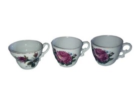 Rose With Gold China Tea Cups Made In Japan- Set Of 3 - £13.61 GBP