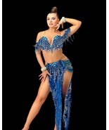 Made to Order Blue Belly Dance Costume: Sparkly Tassel Dress - $11,001.00 MXN