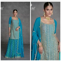 Ready To Wear Salwar Suit Set, Punjabi Sharara Style Top Bottom Dupatta, Festiva - £106.99 GBP