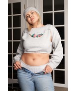 Plus Grey Floral Embroidery Sweater &amp;  Cam Top With Lounge Briefs Set - €20,39 EUR