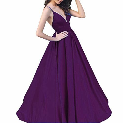 Spaghetti Straps V Neck Long A Line Formal Prom Evening Dress Deep Purple US 6