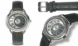 NEW Tavan 14077 Women&#39;s Rusila Crystal Bezel Grey Leather Silver IP Metal Watch - £25.49 GBP
