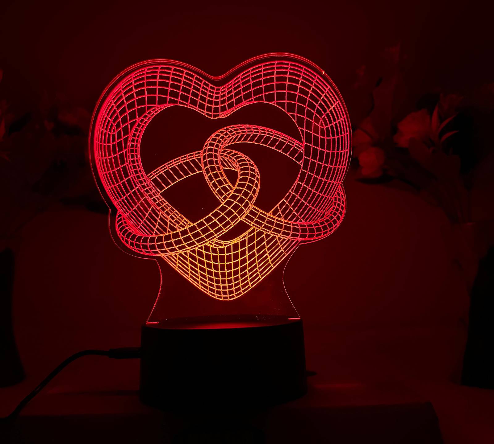 Night Light For Valentine's day Gift , Heart shape 3D Illusion Night Lamp, Roman - $28.99