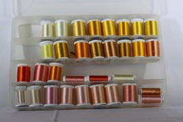 Plano Supply Box W/33 Yellow Orange Shades Rayon Sulky Embroidery Thread - £78.40 GBP