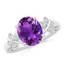 ANGARA Solitaire Oval Amethyst Criss Cross Ring with Diamonds in 14K Gold - £1,287.42 GBP