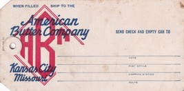 Vintage American Butter Company Can Tag Kansas City Missouri Dairy Creamery - £2.38 GBP