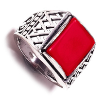Red Coral Gemstone 925 Silver Overlay Handmade Vintage Antique Flat Ring US-9.5 - £13.40 GBP