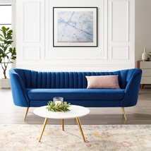 Opportunity Vertical Channel Tufted Curved Performance Velvet Sofa Navy EEI-3453 - £869.94 GBP