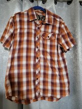 RealTree Button Down Shirt Tartan Plaid Orange Short Sleeve Men Medium - $12.71