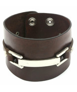 Brown Leather Snap Button Bracelet with Metal Belt Strap Design - $10.88