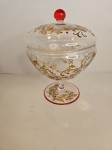 Pier 1 Jubilance Lidded Candy Dish, gold and red accents, preowned 7.5 I... - $15.88