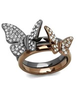 Brown and Gunmetal Plated Butterfly Ring Set Clear Crystal Stainless Ste... - $29.95 CAD