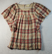 Maeve by Anthropologie Blouse Top Womens XS Multi Plaid Cap Sleeve Round Neck - £12.42 GBP