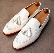 Men Decent White Color Leather Loafer Slips On Formal Dress Shoes - £124.18 GBP