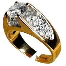 Vintage Women&#39;s Cocktail Ring 18k Gold Plated Sterling Silver Size 8 10mm CZ - £23.33 GBP