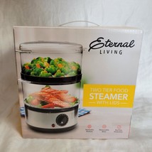 NEW Eternal Living Two Tier Food Steamer w/Lids stackable 8&quot; x 8&quot; NIB - £15.95 GBP