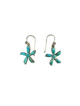 Vintage Sterling Mexico Drop Earrings - Starfish Flower - Silver Turquoise 4g - £37.02 GBP