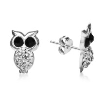 Majestic Glittering Awake Owl Cubic Zirconia .925 Silver Stud Earrings - £8.20 GBP