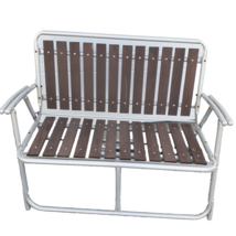 Redwood Aluminum Folding Loveseat Bench Patio Lawn Chair Bench Seat Wood... - $112.16