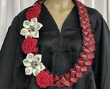 Graduation Money Lei Flower Deep Red &amp; Black Roses Four Braided Ribbons - £49.74 GBP