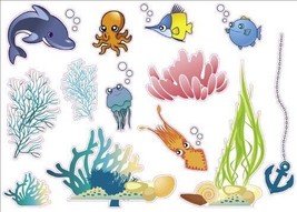 Colorful Creatures Of The Sea Artwork Kids Bedroom Decor Wall Sticker Decal - £10.23 GBP
