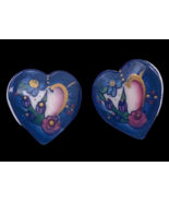 Vintage Earrings Handpainted Heart Floral Clay Shaped Folk Art Whimsical... - £20.83 GBP